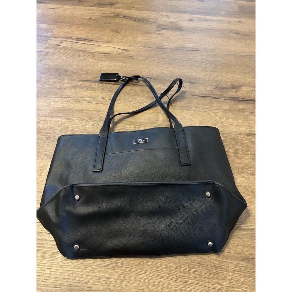 Tumi Business Leather Straps Tote Bag Black Silver Carry On